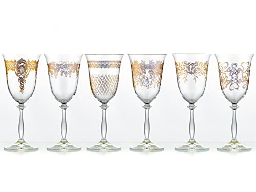 Crystalex Rotweingläser Weinglas Royal verschiedenen Ornamenten Gold 350 ml 6er Set Bohemia von Crystalex