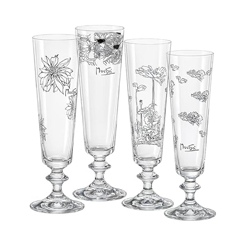 Crystalex Sektgläser Bella von Mucha 205 ml 4er Set Kristallglas Bohemia von Crystalex