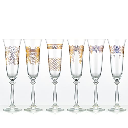 Crystalex Sektgläser Sektglas Royal verschiedene Ornamente Gold 190 ml 6er Set Bohemia von Crystalex