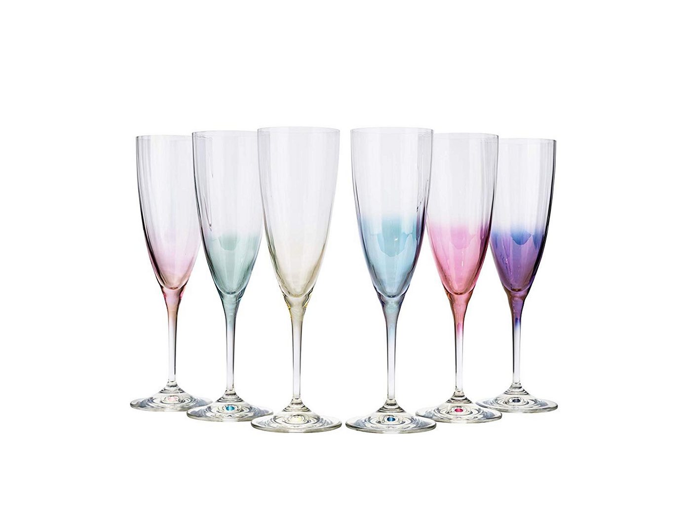 Crystalex Sektglas Kate Optic Sektgläser 220 ml 6er Set, Kristallglas, mehrfarbig, Kristallglas, besonderer Glanz von Crystalex