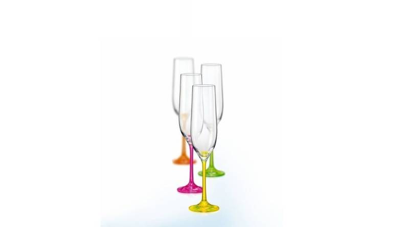 Crystalex Sektglas Neon 190 ml 4er Set, Kristallglas, vier verschiedene Neon Farben von Crystalex
