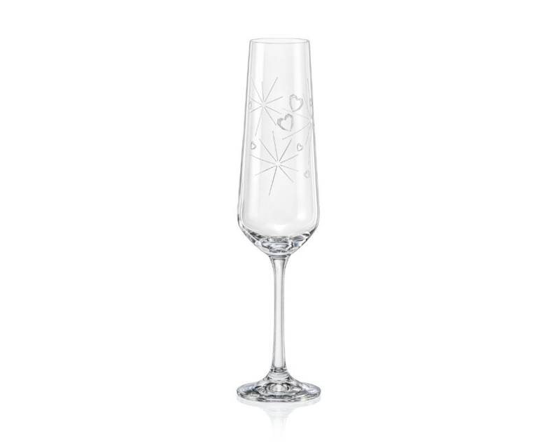 Crystalex Sektglas SPARKLY LOVE Gravur 200 ml 2er Set, Kristallglas, Kristallglas, Gravur Herze und Sterne von Crystalex