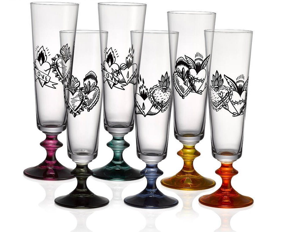 Crystalex Sektglas Sektgläser Bella Hard Heart Herz Tattoo Kristallglas 205 ml 6er Set, Kristallglas, mehrfarbiger, Kristallglas, Bohemia von Crystalex