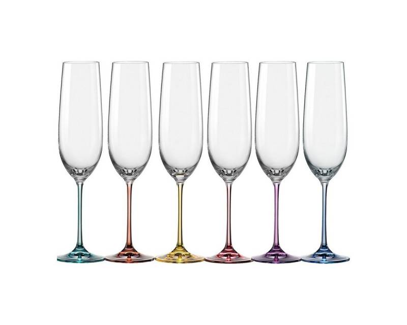 Crystalex Sektglas Sektgläser Spectrum 190 ml 6er Set, Kristallglas, farbig: lila, türkis, blau, gelb, orange, weinrot, Kristallglas von Crystalex