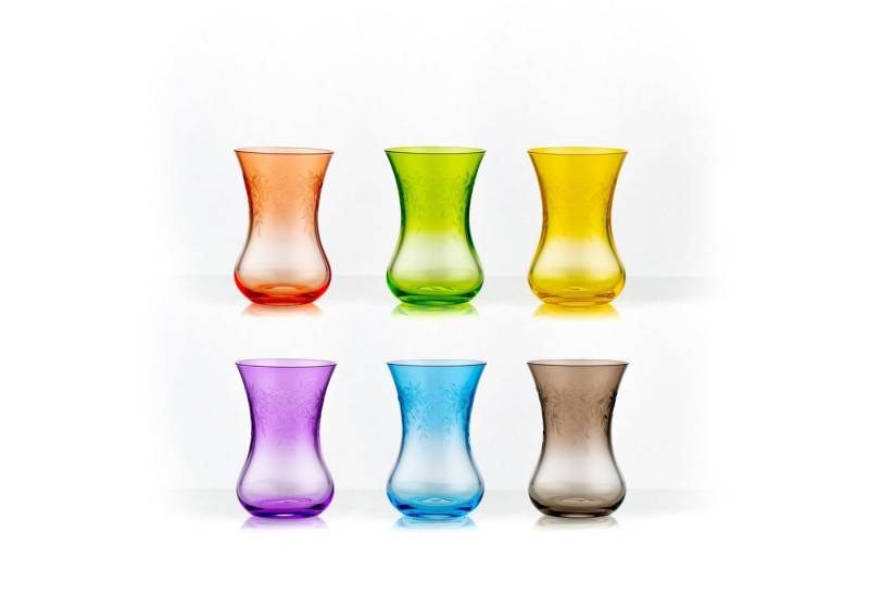 Crystalex Teeglas Floral Claudia Teegläser 120 ml 6er Set, Kristallglas, Mehrfarbig, Gravur, Kristallglas, farbig von Crystalex