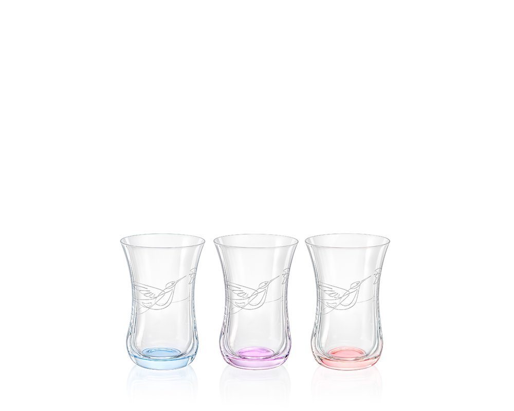 Crystalex Teeglas Türkische Teegläser Colibri Gläser - Mini Nektar Gravur 120 ml 6er Set, Kristallglas, 6 unterschiedliche Farben, Kristallglas, Bohemia von Crystalex