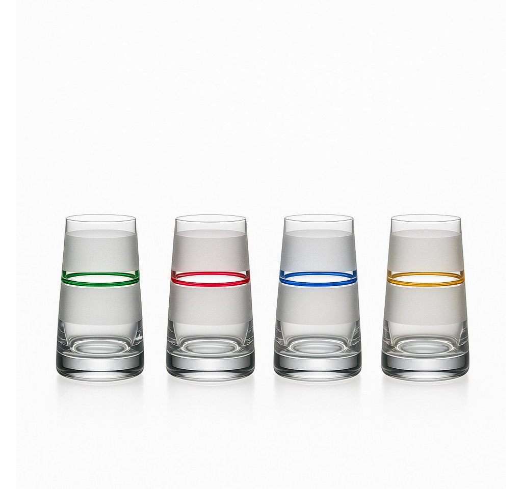 Crystalex Tischvase Vase Stripes Set 4 Stk. 80 mm in vier Farben (Set, 4 St., 4 x Vase), Kristallglas, in vier Farben, matt, 4 kleine Vasen von Crystalex