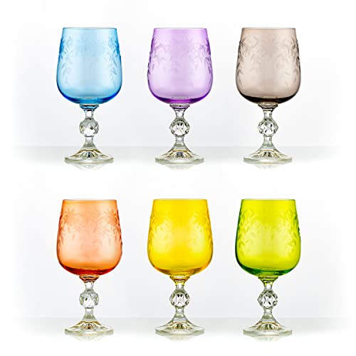 Crystalex Weingläser Floral Claudia Kristallglas Weinglas 340 ml mehrfarbig Gravur 6er Set Bohemia von Crystalex