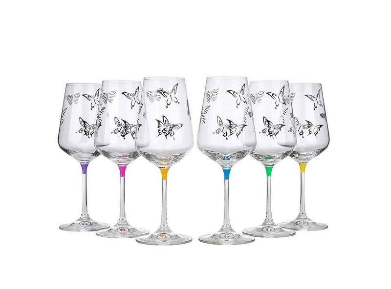 Crystalex Weinglas Butterfly Weingläser 350 ml 6er Set, Kristallglas, mehrfarbig, Schmetterlinge von Crystalex