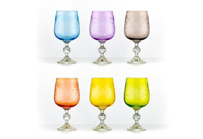 Crystalex Weinglas Floral Claudia Weingläser 340 ml 6er Set, Kristallglas, Mehrfarbig, Gravur, Kristallglas von Crystalex