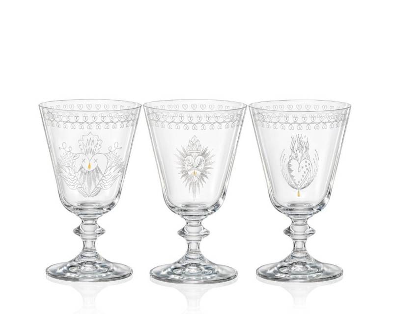Crystalex Weinglas Weingläser Bella Nitro Kristallglas 260 ml 6er Set, Kristallglas, eingraviertem Herz Dekor, Goldträne, je Dekor zwei Stück, Bohemia von Crystalex