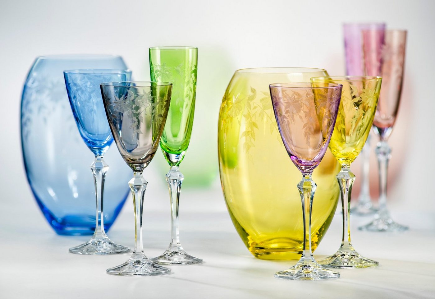 Crystalex Weinglas Weingläser Weinglas Kristallgläser Floral 250 ml 6er Set, Kristallglas, Gravur, 6 unterschiedliche Farben, Kristallglas, Bohemia von Crystalex
