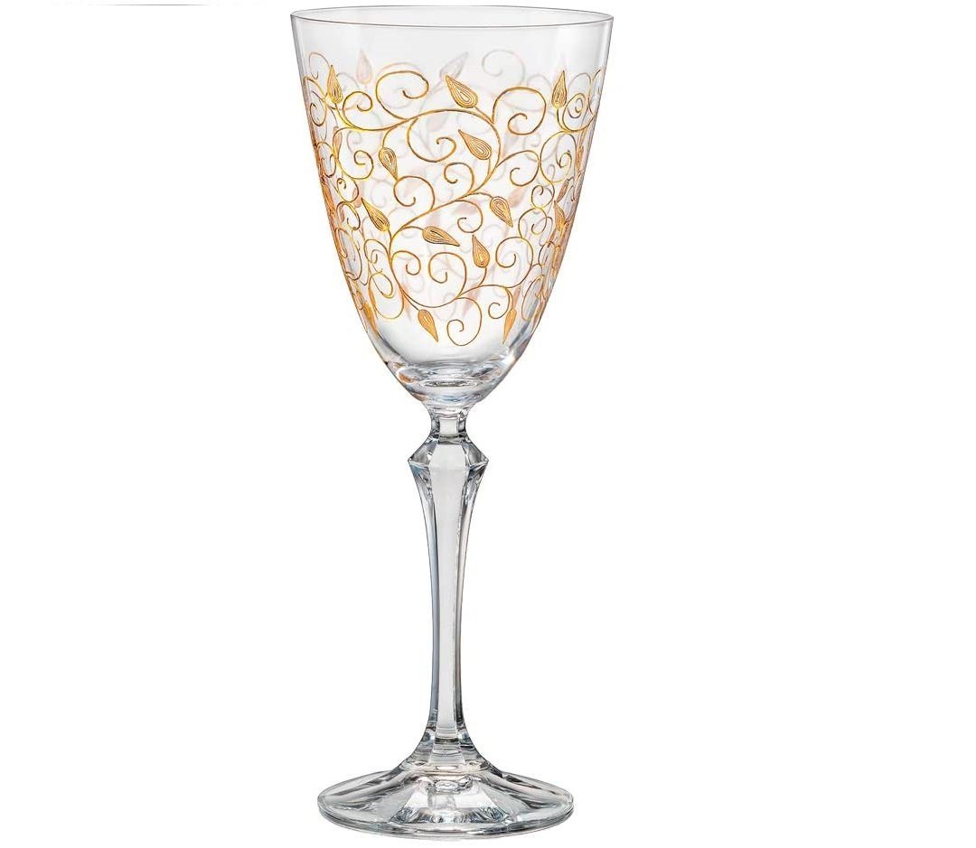 Crystalex Weißweinglas Leaves Gold 6er Set 250 ml, Kristallglas, Kristallglas, pantografie von Crystalex