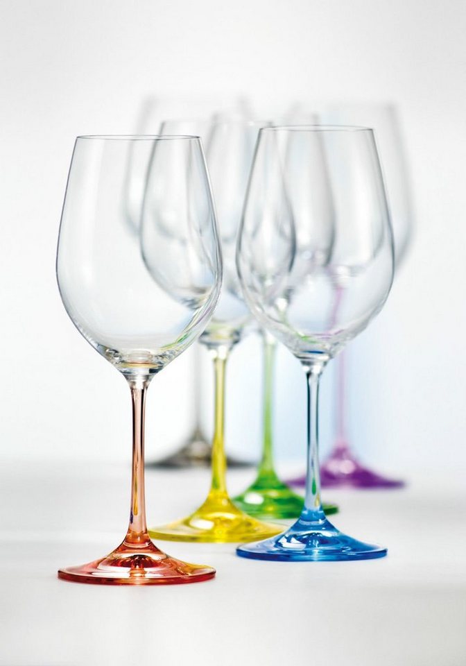 Crystalex Weißweinglas Rainbow 350 ml, Kristallglas, farbig, Kristallglas, 6 unterschiedliche Farben von Crystalex