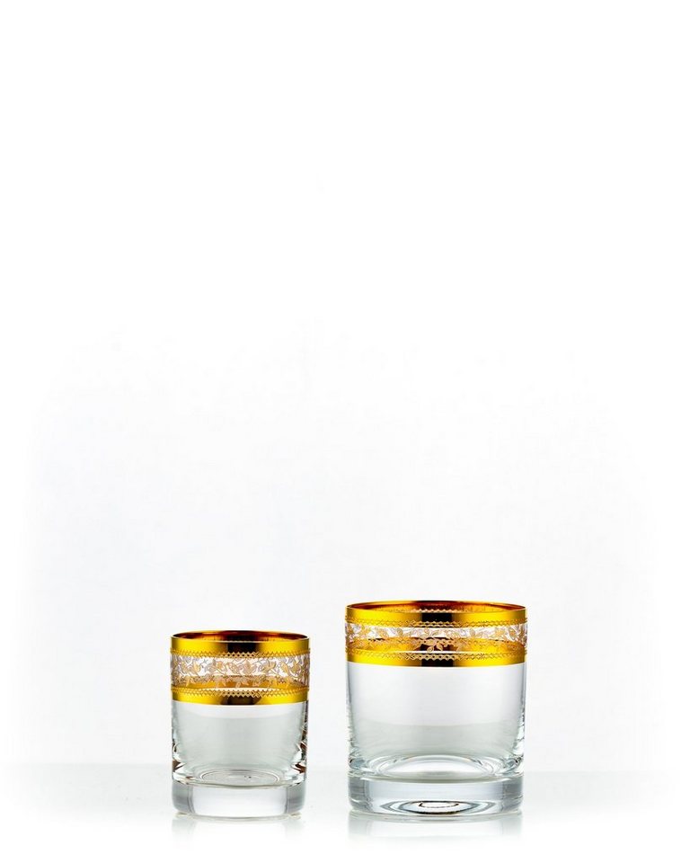 Crystalex Whiskyglas Barline Whiskygläser Schnapsgläser Gold 12-teiliges Set Kristallglas, Ktistallglas, Goldrand, Gold Gravur von Crystalex