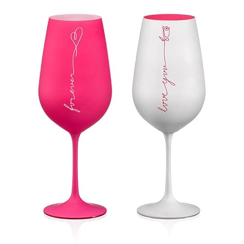 Weingläser Weinglas Love Kristallglas in pink-weiß 550 ml 2er Set Bohemia von Crystalex