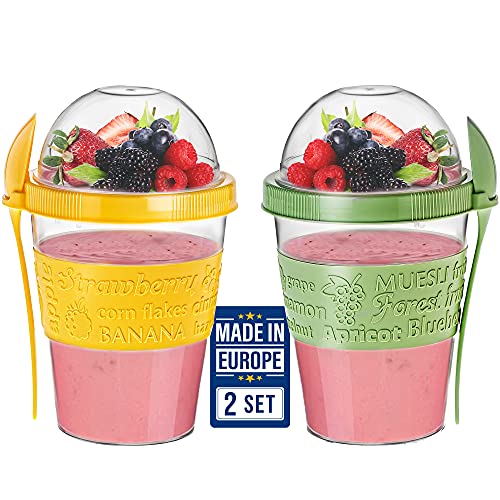 Crystalia Joghurt Becher to Go mit Deckel Set 2, 100% BPA FREI Müslibecher to Go, Porridge Becher, Joghurt Müsli Becher to Go zum Frühstück, Obstbehälter, Salatbecher Yoghurt to Go Becher mit Löffel Crystalia Joghurt Becher to Go mit Deckel Set 2, 100% BPA FREI Müslibecher to Go, Porridge Becher, Joghurt Müsli Becher to Go zum Frühstück, Obstbehälter, Salatbecher Yoghurt to Go Becher mit Löffel von Crystalia
