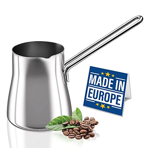 CRYSTALIA Premium Qualitat Türkische Kaffeekanne, 425ml 18/10 Edelstahl Cezve, Herdplatte Mokkakanne, Milchkanne, Griechisch Arabische Kaffeekanne Türkischer Kaffeekocher, Mocha Pot Turkish Coffee Pot von Crystalia