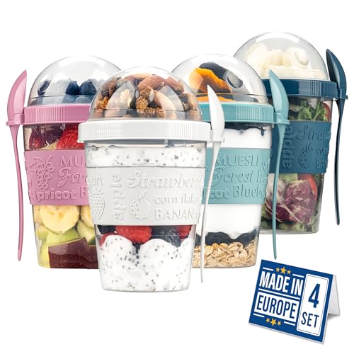 Crystalia Joghurtbehälter 4er Set 600ml 100% BPA FREI Müslibecher mit Löffel Fruchtjoghurtbehälter, Müsli To Go zum Frühstück, Obstbehälter, Salatbecher Reise Müsli Becher, Joghurtbecher To Go Crystalia Joghurtbehälter 4er Set 600ml 100% BPA FREI Müslibecher mit Löffel Fruchtjoghurtbehälter, Müsli To Go zum Frühstück, Obstbehälter, Salatbecher Reise Müsli Becher, Joghurtbecher To Go von Crystalia