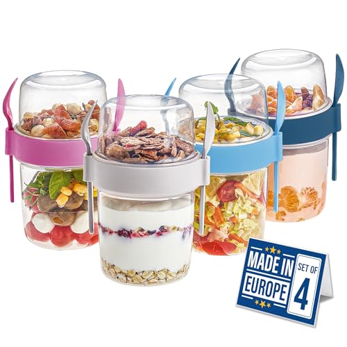 Crystalia Müslibecher to Go mit Löffel & Gabel Set 4, 100% BPA-FREI Joghurt Becher to Go mit Deckel, Porridge to Go, Obstbehälter, Salatbecher Yoghurt to Go zum Frühstück, Cereal On the Go Muslidosen Crystalia Müslibecher to Go mit Löffel & Gabel Set 4, 100% BPA-FREI Joghurt Becher to Go mit Deckel, Porridge to Go, Obstbehälter, Salatbecher Yoghurt to Go zum Frühstück, Cereal On the Go Muslidosen von Crystalia