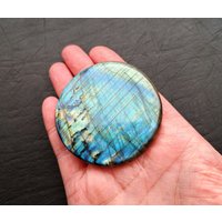 xxl 59 Mm Großer Regenbogen Labradorit Rund Runde Form Edelstein Cabochon Hellgrün Gelb Schimmer Rainbow Labradorite Huge Gemstone Big Cabs von CrystallizedVisionDE