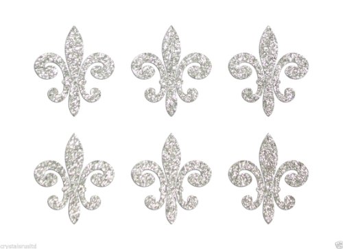 CrystalsRus 24 silberne Fleur de Lis Stoff Glitzer Bügelstoff Hotfix Transfer Applikation 2,5 cm von CrystalsRus