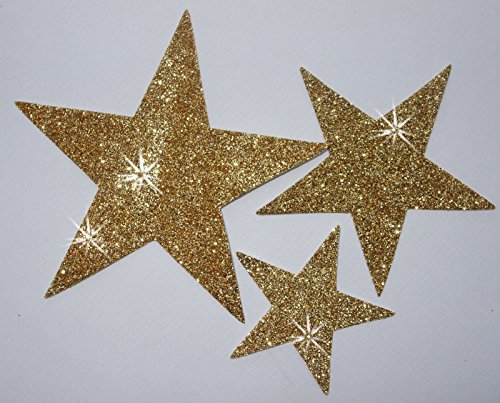 CrystalsRus Stoff-Glitzer, goldfarben, 6 Sterne, zum Aufbügeln, für Kindergeburtstag, Party, lustig, Bastelstoff, zum Basteln von CrystalsRus