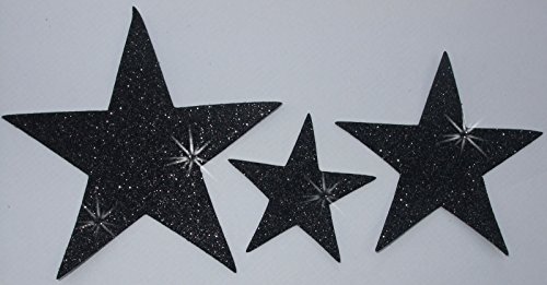 CrystalsRus Stoff-Glitzer, schwarz, 6 Sterne, zum Aufbügeln, für Kindergeburtstag, Party, Spaß, Basteln, DIY Tuch von CrystalsRus