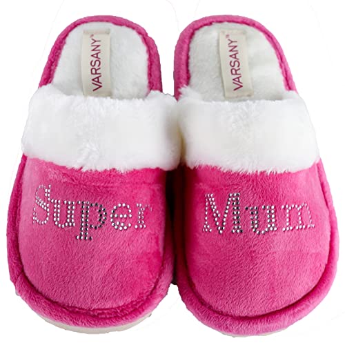 Hausschuhe, Babyparty, Personalisierbar, Strass, Geschenk, Textil, rose, Super Mum Hausschuhe, Babyparty, Personalisierbar, Strass, Geschenk, Textil, rose, Super Mum von Varsany