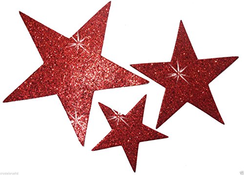 CrystalsRus 6 Selbstklebende Glitzer Star Aufkleber Karte Machen Craft DIY Weihnachten rot von CrystalsRus
