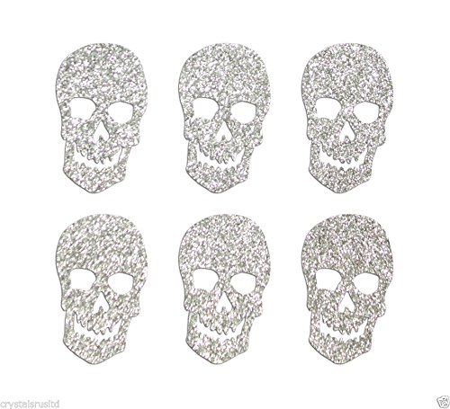 24 Skull selbstklebend Glitter Aufkleber Karte machen Craft DIY 2,5 cm silber von CrystalsRus