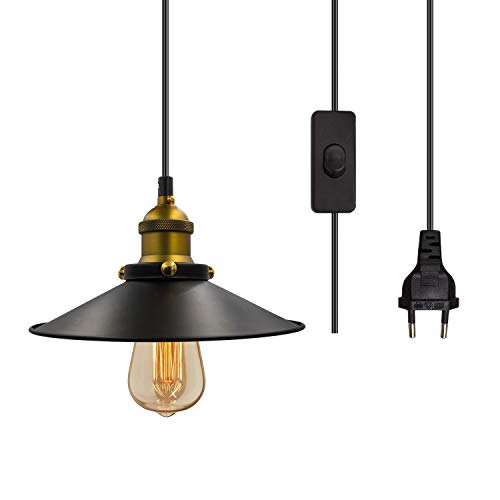 Crzpchas Vintage Hängelampe mit stecker Modern Pendelleuchte Deckenleuchte E27 Lampefassung Schwarz Hängeleuchte Metal Kronleuchter mit 450cm Kabel Schalter EU Stecker Max.60W (Ohne Glühbirne) von Crzpchas