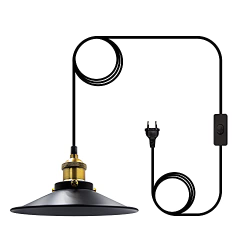 Crzpchas Vintage Lampenschirm Hängelampe Outdoor Hängelampe mit Stecker 600cm Hängeleuchte Stecker E26/E27 lampenfassung mit schalter Deckenleuchte Campingwagen Lampe mit Stecker von Crzpchas