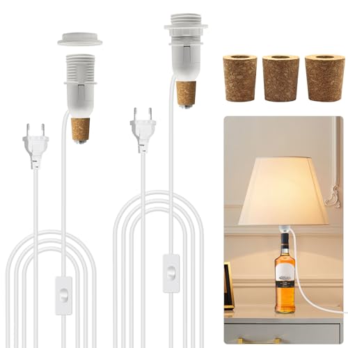 DIY Lampenfassung für Flaschen,2 Stück E14 Fassung Flaschenadapter für Kreative Tischlampen, Flaschenaufsatz Lampe mit 240 cm Kabel und Schalter, LED Flaschenlampe,3 Korken für Verschiedenen Flaschen von Crzpchas