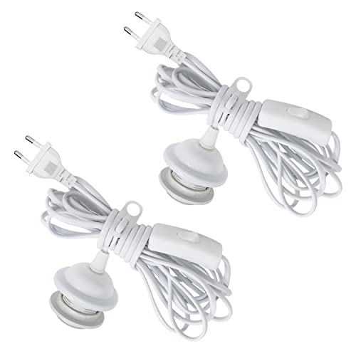 E27 Lampenfassung 2 Stück Hängelampe mit Stecker Lampenfassung mit Schalter, Hängeleuchte Weiß mit 450cm Netzkabel Pendelleuchte mit Schraubring Kann Lampenschirm DIY, für Schlafzimmer Wohnzimmer von Crzpchas