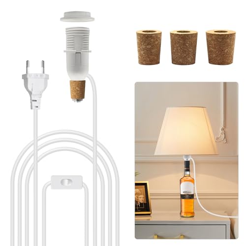Lampenfassung für Flaschen, E14 Fassung mit Kabel und Schalter, 240 cm Flaschenadapter Lampe, DIY Flaschenlampe Aufsatz für Tischlampe, Kompatibel mit Lampenschirm,für Schlafzimmer, Wohnzimmer,60W Lampenfassung für Flaschen, E14 Fassung mit Kabel und Schalter, 240 cm Flaschenadapter Lampe, DIY Flaschenlampe Aufsatz für Tischlampe, Kompatibel mit Lampenschirm,für Schlafzimmer, Wohnzimmer,60W von Crzpchas