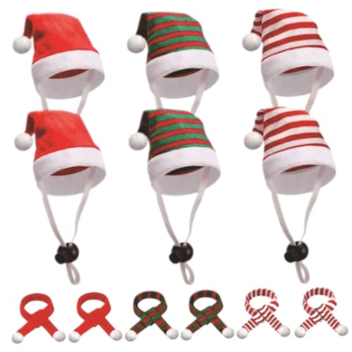 12pcs Mini Santa Hats und Schal Set, Haustier Weihnachtshut kleines Tier Weihnachtsmütze mit verstellbarem Kinngurt für Hen Duck Hasen Katzenhund Hamster Guinea Papagei von Csafyrt