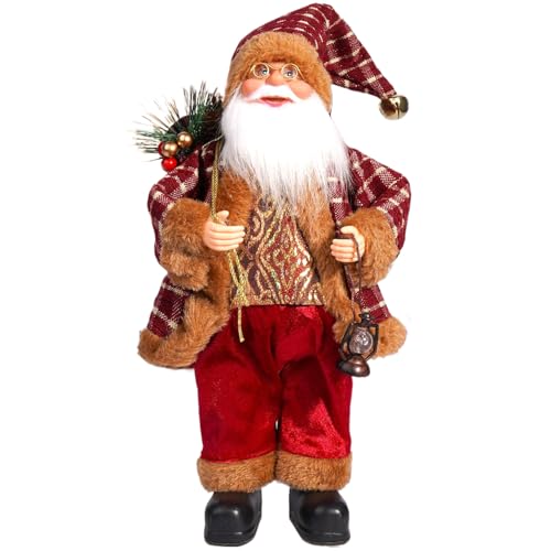 Csafyrt Santa Claus Figuren 12.6in Selbststehende realistische Santa Claus Statue Haltet Bag & Bear Plush Weihnachtsdekoration für Tischplatten, Mantel von Csafyrt