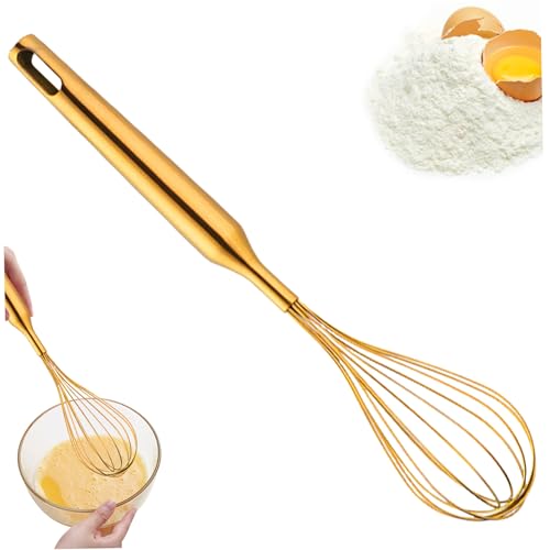 Eifläschchen 12 -Zoll -Eierschläger Edelstahlteig Schneebesen mit Griff und Hangloch 12 Draht Gold Schneebesen von Csafyrt