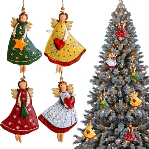Engel Weihnachtsschmuck, 4pcs Eisenkunst Engel Ornamente für Weihnachtsbaum, süßes Hängen, Retro für Party Home Weihnachtsbaumdekoration Engel Weihnachtsschmuck, 4pcs Eisenkunst Engel Ornamente für Weihnachtsbaum, süßes Hängen, Retro für Party Home Weihnachtsbaumdekoration von Csafyrt