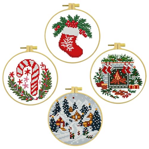 Kreuzstiche Weihnachtsschmuck 4pcs/Set Weihnachten Stickkit mit Mustern und Werkzeugen Kamin Strumpfdorf Dorf Candy Cane Nadelpoint Kit für Anfänger Erwachsene Kreuzstiche Weihnachtsschmuck 4pcs/Set Weihnachten Stickkit mit Mustern und Werkzeugen Kamin Strumpfdorf Dorf Candy Cane Nadelpoint Kit für Anfänger Erwachsene von Csafyrt