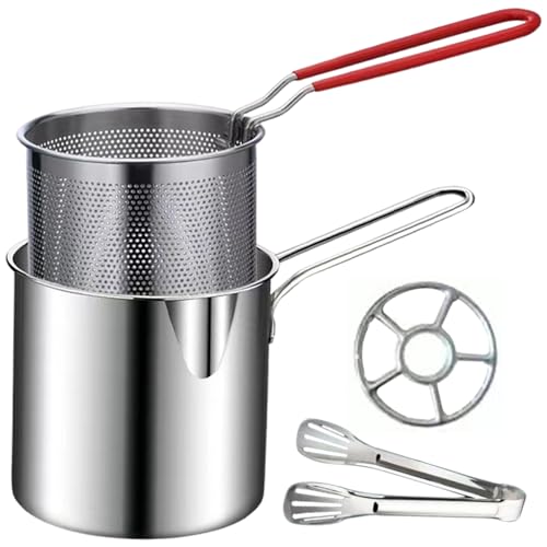 Mini Fritteuse Fritteusen Deep Fryer 4pcs Edelstahl-Topf-Set Anti-Scenen-Edelstahl-HüHnchen-Friteuse-Set Mit Bratpfanne Frittierkorb von Csafyrt