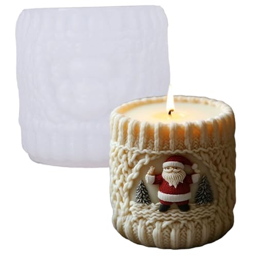 Weihnachtskerzenformen 3d Strick Santa Zylinder Weihnachtsformen Silikon für DIY Wachskerzen Seifen Kunsthandwerk Kuchen Schokolade Wohnkultur, Style11 von Csafyrt