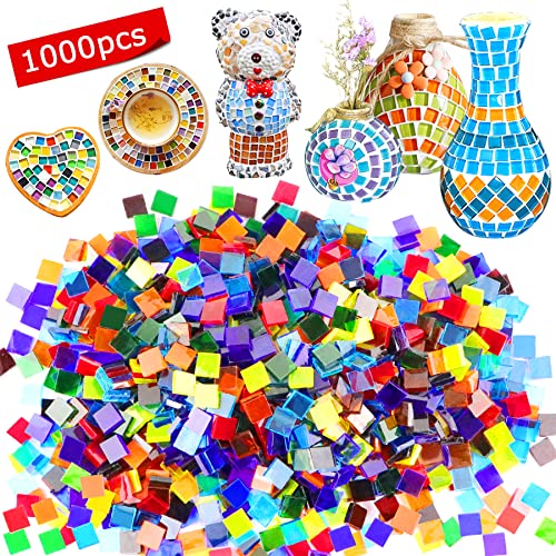 Csdtylh 1000 Stück Mosaikfliesen, Glas-Mosaikfliesen zum Basteln, Bulk, gebeizte Mosaik-Glasstücke, Mosaikzubehör für Heimdekoration, Kunsthandwerk, DIY-Projekte, transparent (quadratisch) von Csdtylh