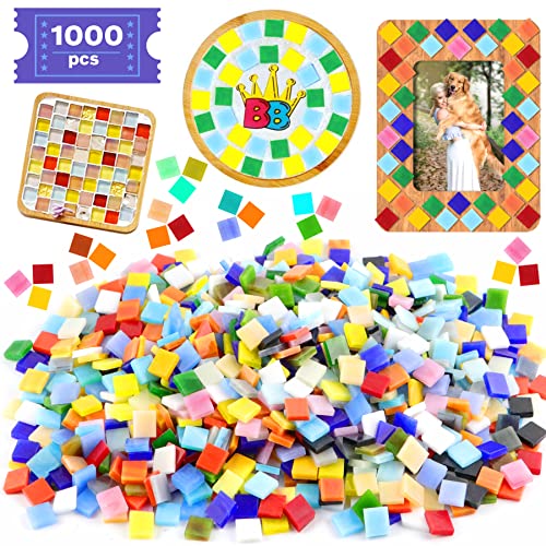 Csdtylh 1000 Stück Mosaikfliesen, Glas-Mosaikfliesen zum Basteln, Bulk, gebeizte Mosaikglasstücke, Mosaikzubehör für Heimdekoration, Kunsthandwerk, DIY-Projekte, blickdicht (quadratisch) von Csdtylh
