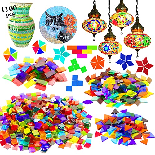 Csdtylh 1100 Stück Mosaikfliesen, Glasmosaikfliesen zum Basteln, Bulk, gebeizte Mosaikglasstücke, Mosaikzubehör für Heimdekoration, Kunsthandwerk, DIY-Projekte, transparent (gemischte Form) von Csdtylh