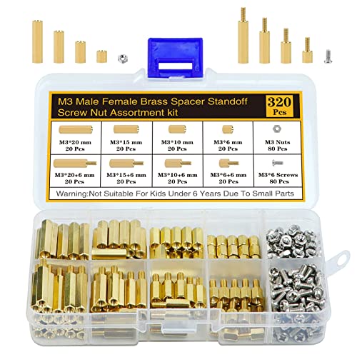 csdtylh 360 pcs M3 Innengewinde Messing Spacer Unentschieden und Edelstahl Schraube Mutter Sortiment Kit von Csdtylh