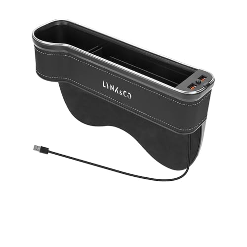 Autositz Leder LED Gap Aufbewahrungsbox, für Lynk & Co 01 02 03 04 05 06 07 08 09 Innenbereich Lückenfüller Organizer Storage schmücken Zubehör,A/Black-Main Driving von Csikoi