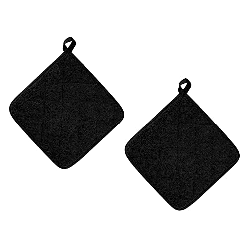 Csirnto 2 Stück Baumwoll Topflappen Schwarz Ofenhandschuhe Set Hitzebeständige Topflappen Quadratischer Topflappen Untersetzer für Kochen und Backen von Csirnto