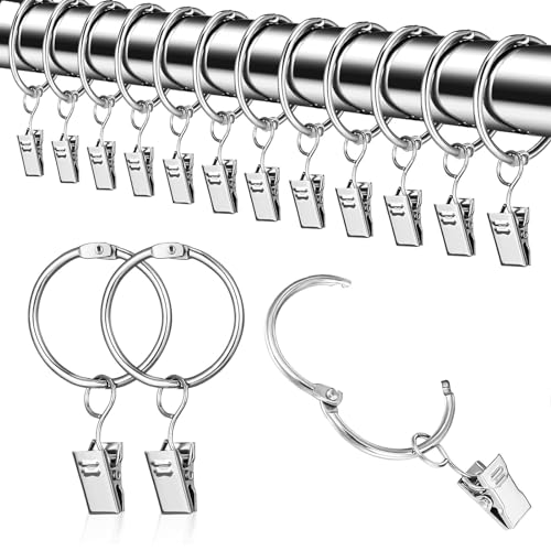 Csirnto Gardinenhaken, 40 Stück Vorhang Haken 38mm Inner Diameter Ringe Gardinenringe, Rostfrei Duschvorhang Haken Duschvorhangringe mit Clips für Vorhänge und Gardinenstangen (Silber) von Csirnto